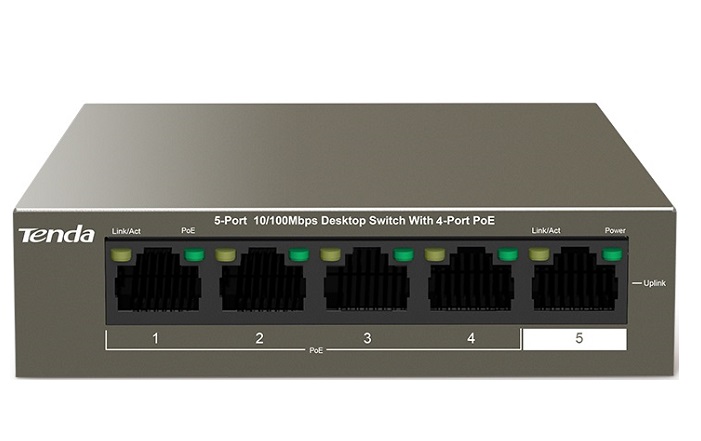 5-Port 10/100Mbps with 4-Port PoE Desktop Switch TENDA TEF1105P-4-63W