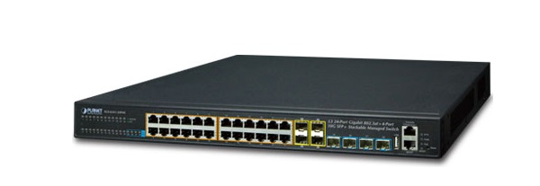 24-Port GE PoE + 4-Port 10G SFP+ Layer 3 Stackable Managed Switch PLANET SGS-6341-24P4X