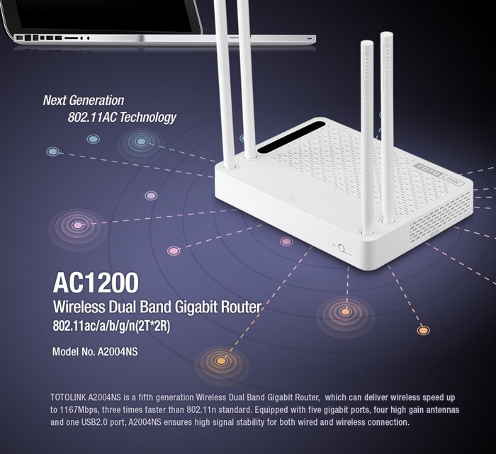 AC1200 Wireless Dual Band Gigabit Router TOTOLINK A2004NS
