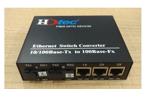 HDTEC Ethernet Converter 2 cổng quang 3 cổng RJ45 100Mbps