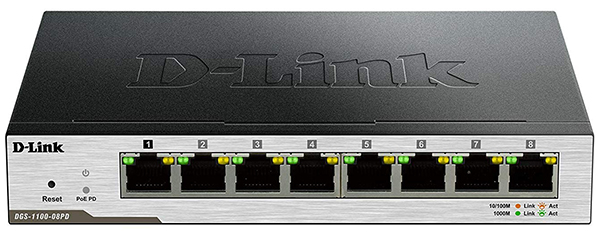 8-port UTP 10/100/1000Mbps Layer 2 Lite EasySmart Switches PoE D-Link DGS-1100-08PD/E