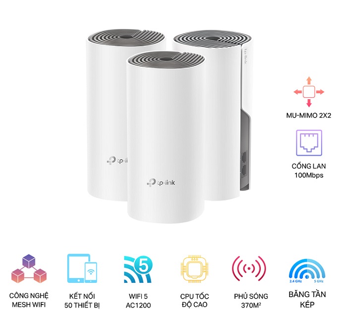 AC1200 Whole Home Mesh Wi-Fi System TP-Link Deco E4 (3-Pack)