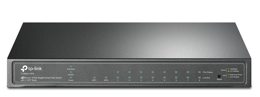 JetStream 8-Port Gigabit Smart PoE Switch 2 SFP Slots TP-LINK T1500G-10PS
