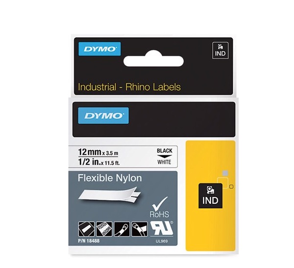 Nhãn in công nghiệp nhựa Nylon dẻo Rhino 12mm trắng DYMO 18488