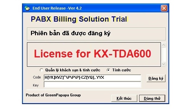 Phần mềm tính cước PANASONIC KX-TDA600/TDE600
