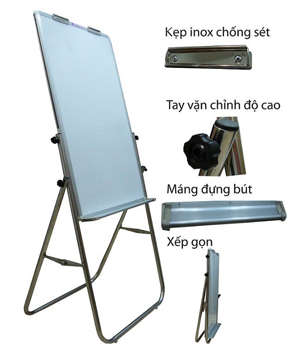 Bảng Flipchart viết bút lông từ tính chân inox BAVICO kích thước 120x80cm