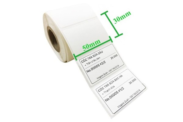 Giấy Decal nhiệt 50mm x 30mm (30 mét) 1 tem/ hàng