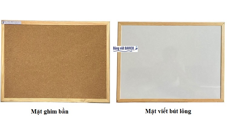 Bảng treo tường 2 mặt ghim bần và mặt viết bút lông BAVICO 80x120cm