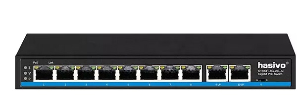 8-Port GE PoE + 2-Port GE Uplink Switch HASIVO S1100P-8G-2G-AI