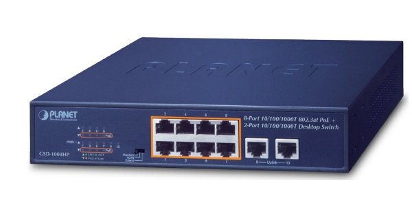 10-Port Gigabit Ethernet PoE Switch PLANET GSD-1008HP