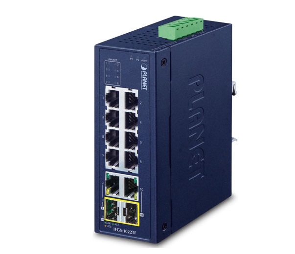 8-Port 10/100TX + 2-Port Gigabit TP/SFP Combo Industrial Switch PLANET IFGS-1022TF