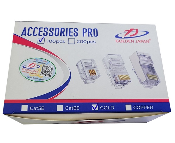 Đầu bấm cáp mạng RJ45 GOLDEN JAPAN CAT5E chân vàng