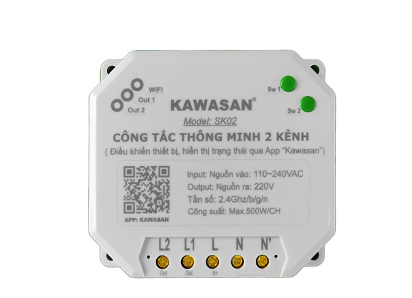 Công tắc Wifi thông minh 2 kênh KAWA SK02