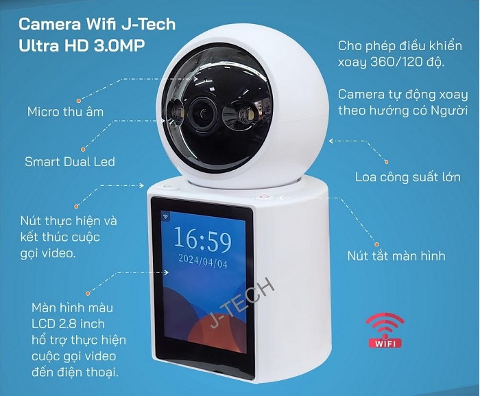Camera IP Wifi gọi video call hồng ngoại 3.0 Megapixel J-TECH SUV7600C