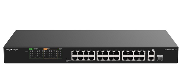 24-Port 10/100Mbps with 2-Port Gigabit Unmanaged PoE Switch RUIJIE RG-ES126FGS-LP