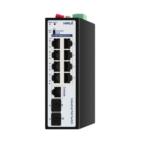 8-Port PoE Gigabit Industrial Web-Smart Switch HRUI HR500-AXGM-82S