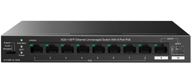 9GE+1SFP Ethernet Switch with 8-Port PoE IP-COM G1110PF-8-120W