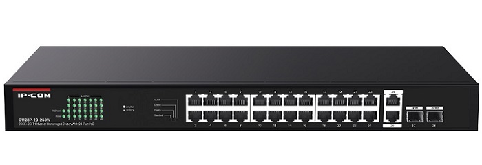 26GE+2SFP with 24-Port PoE Unmanaged Switch IP-COM G1128P-24-250W