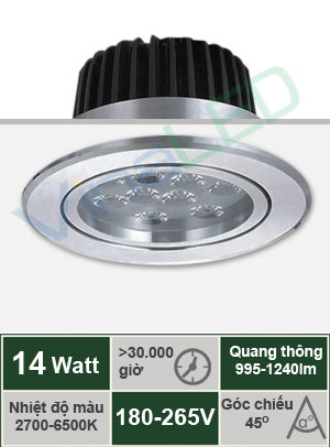 Đèn LED âm trần 14W VinaLED DL-M14H 
