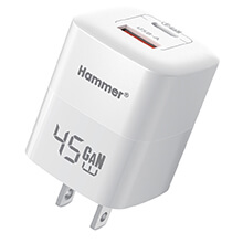 Cốc sạc nhanh GaN 45W 2 cổng 1C1A Hammer H-S-GAN2 